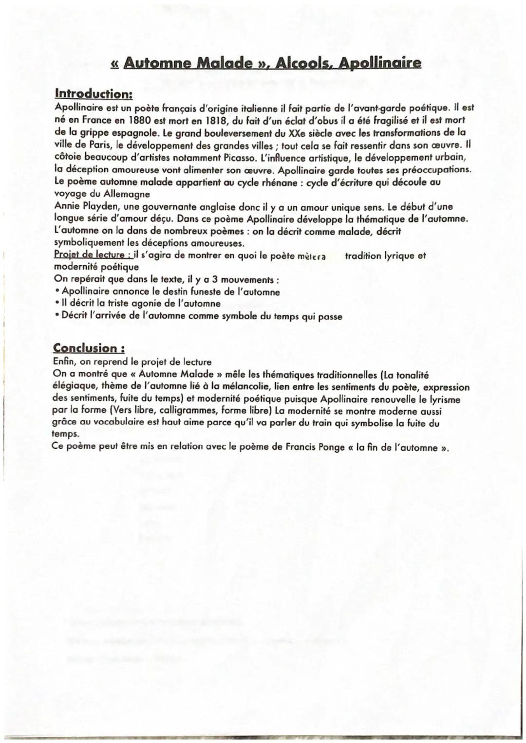 Annance du
destin funeste
de l'automne
vlav4

SEQUENCE II: APOLLINAIRE, Alcools, 1913.
TEXTE N° 3: AUTOMNE MALADE »: lecture linéaire

antit