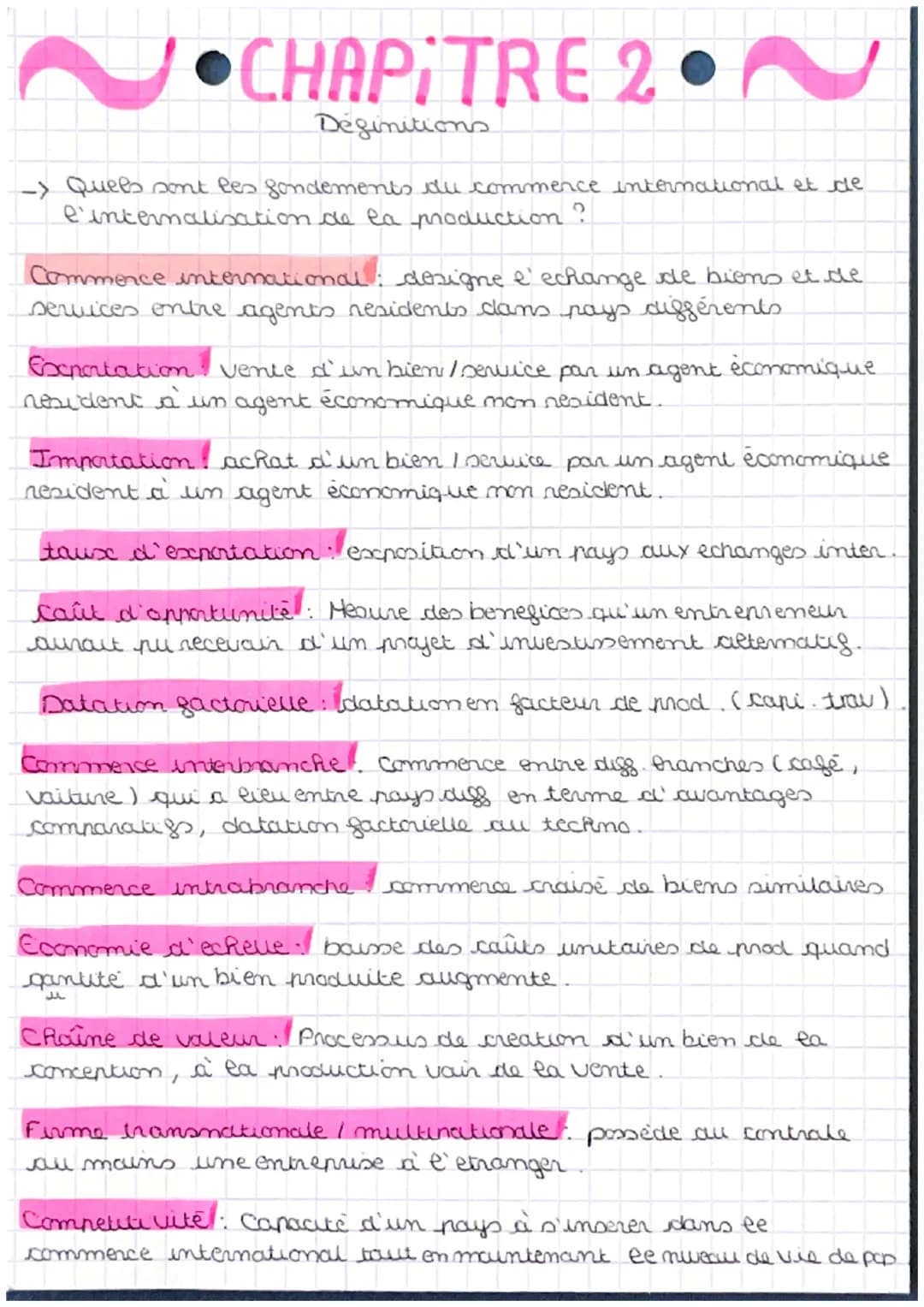 CHAPITRE 2.
Definitions
--> Quels sont les fondements du commerce international et de
l'internalisation de la production ?
Commence internat