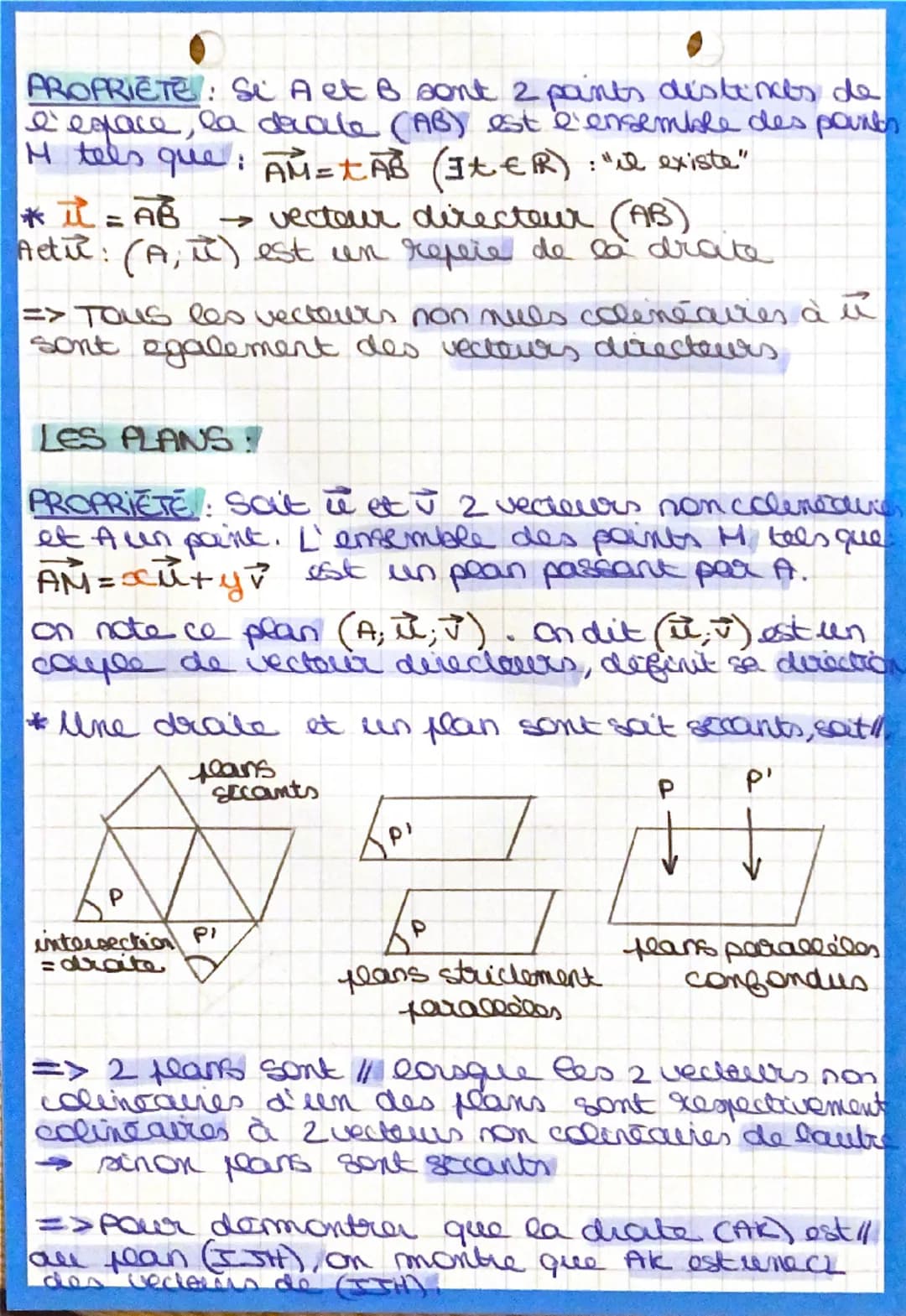 Chap 3
ATHS
H
Vecteurs, drates et pean de l'espace
*Par 3 pts non alignes passe un unique plain
CHASLES: AB+BC = AC o
VECTEURS COLINÉAIRES:
