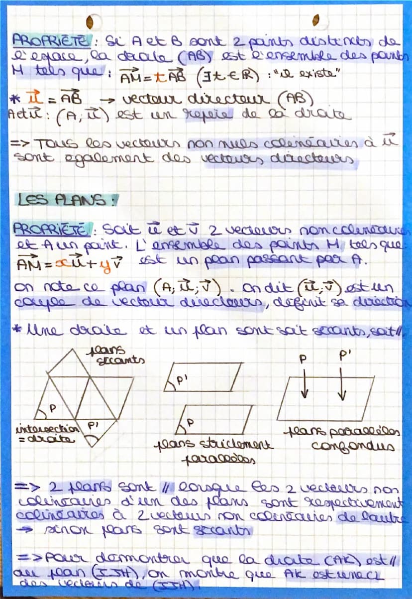 Chap 3
ATHS
H
Vecteurs, drates et pean de l'espace
*Par 3 pts non alignes passe un unique plain
CHASLES: AB+BC = AC o
VECTEURS COLINÉAIRES:
