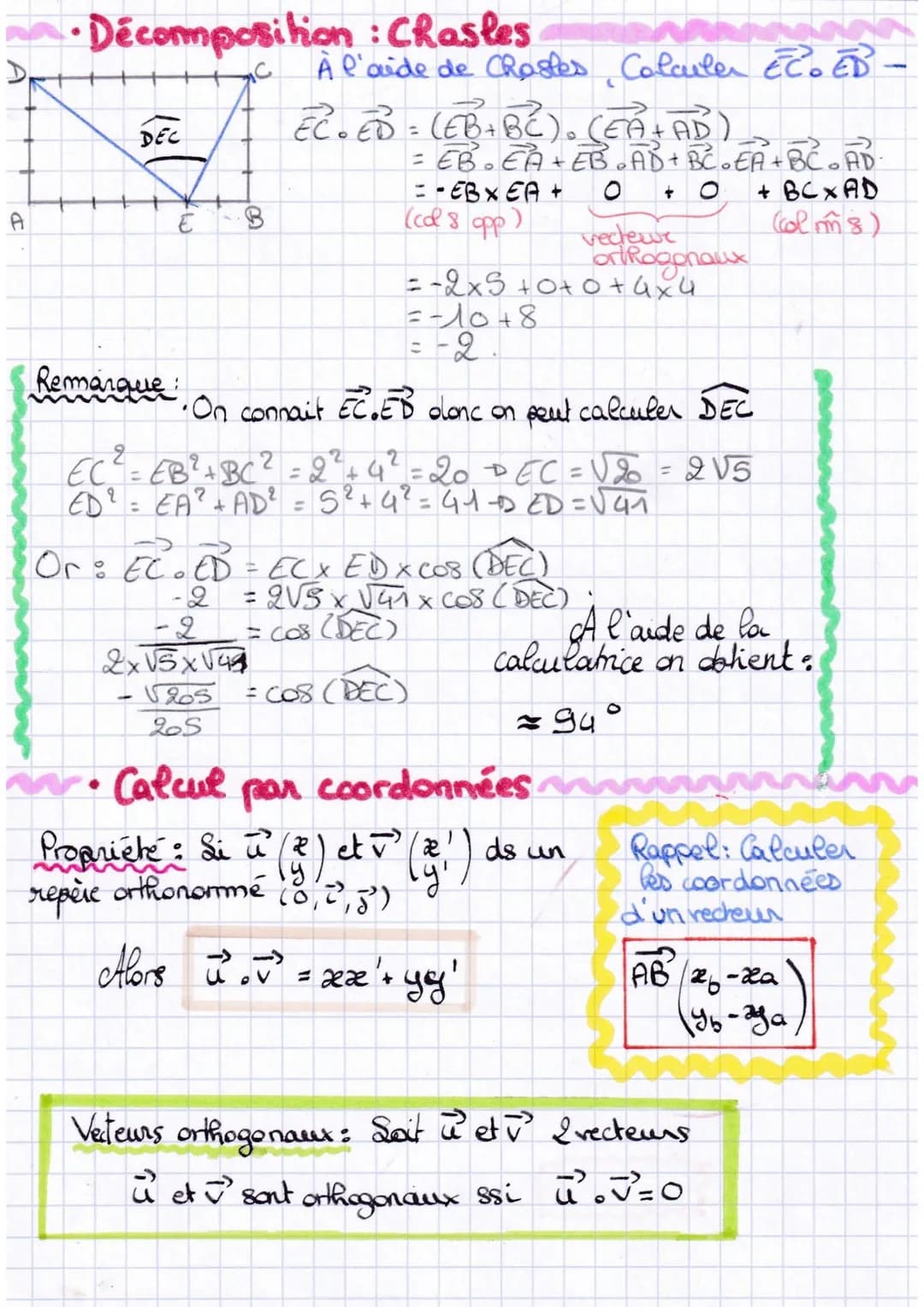 ~PRODUIT SCALAIRE~
Définition:
-Sat u et 2 vecteurs on nuls
On pose a= AB et = AC
Le produit scalaire de l' et '
est défini par:
².² = ABX A