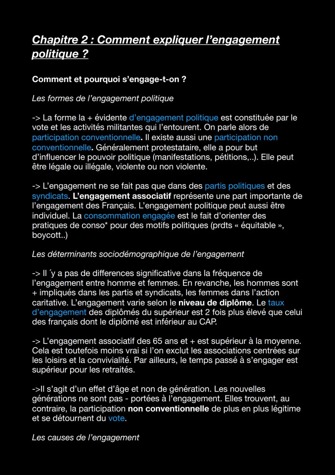 Chapitre 2 : Comment expliquer l'engagement
politique ?
Comment et pourquoi s'engage-t-on ?
Les formes de l'engagement politique
-> La forme
