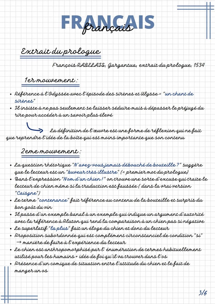 FRANÇAIS
Extrait du prologue
François RABELAIS, Gargantua, extrait du prologue, 1534
INTRODUCTION
Rabelais est le grand humaniste français d