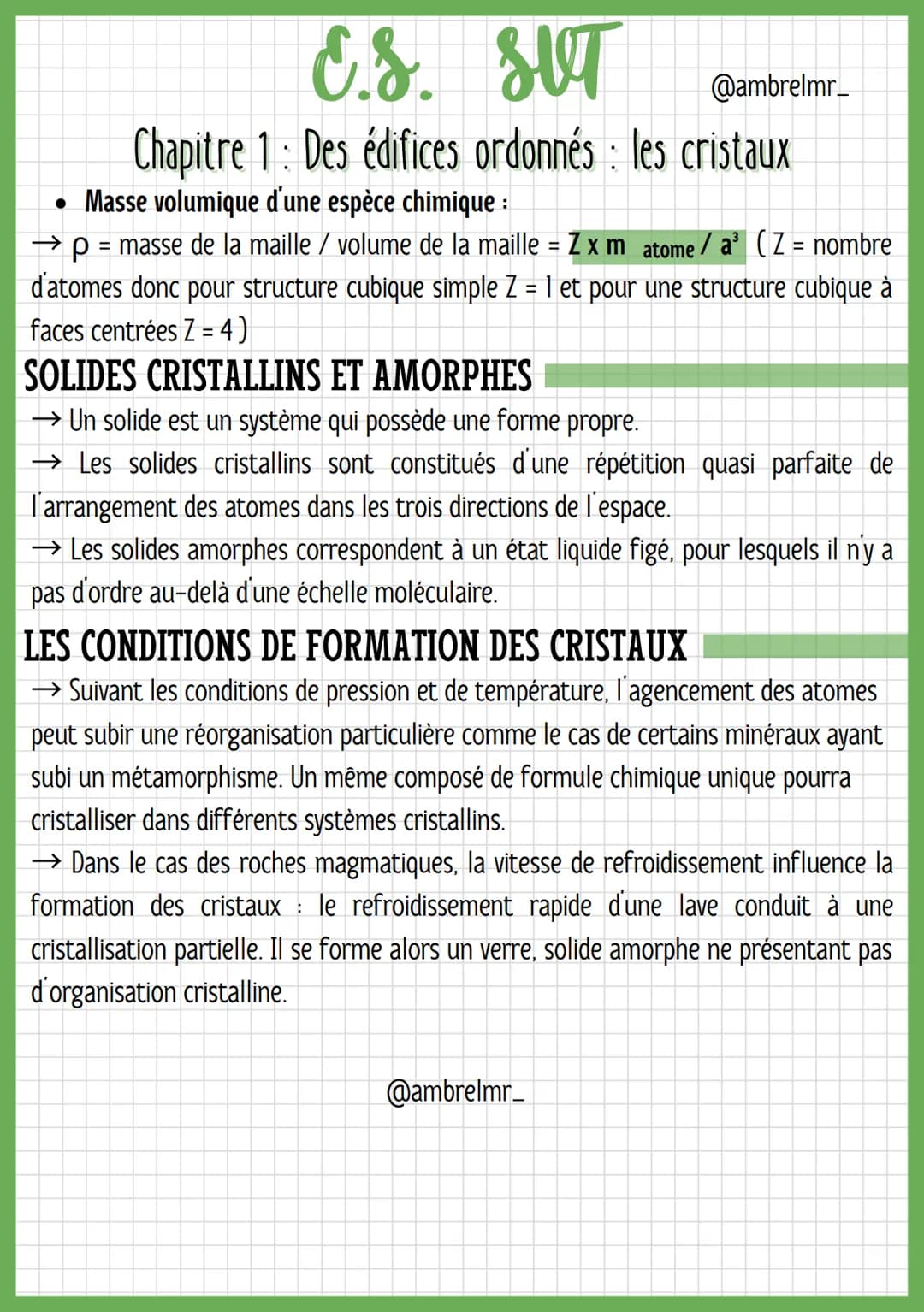 E.S. SUT
@ambrelmr_
Chapitre 1 Des édifices ordonnés : les cristaux
:
SOLIDES ET STRUCTURES CRISTALLINES
Description de la maille :
→Structu