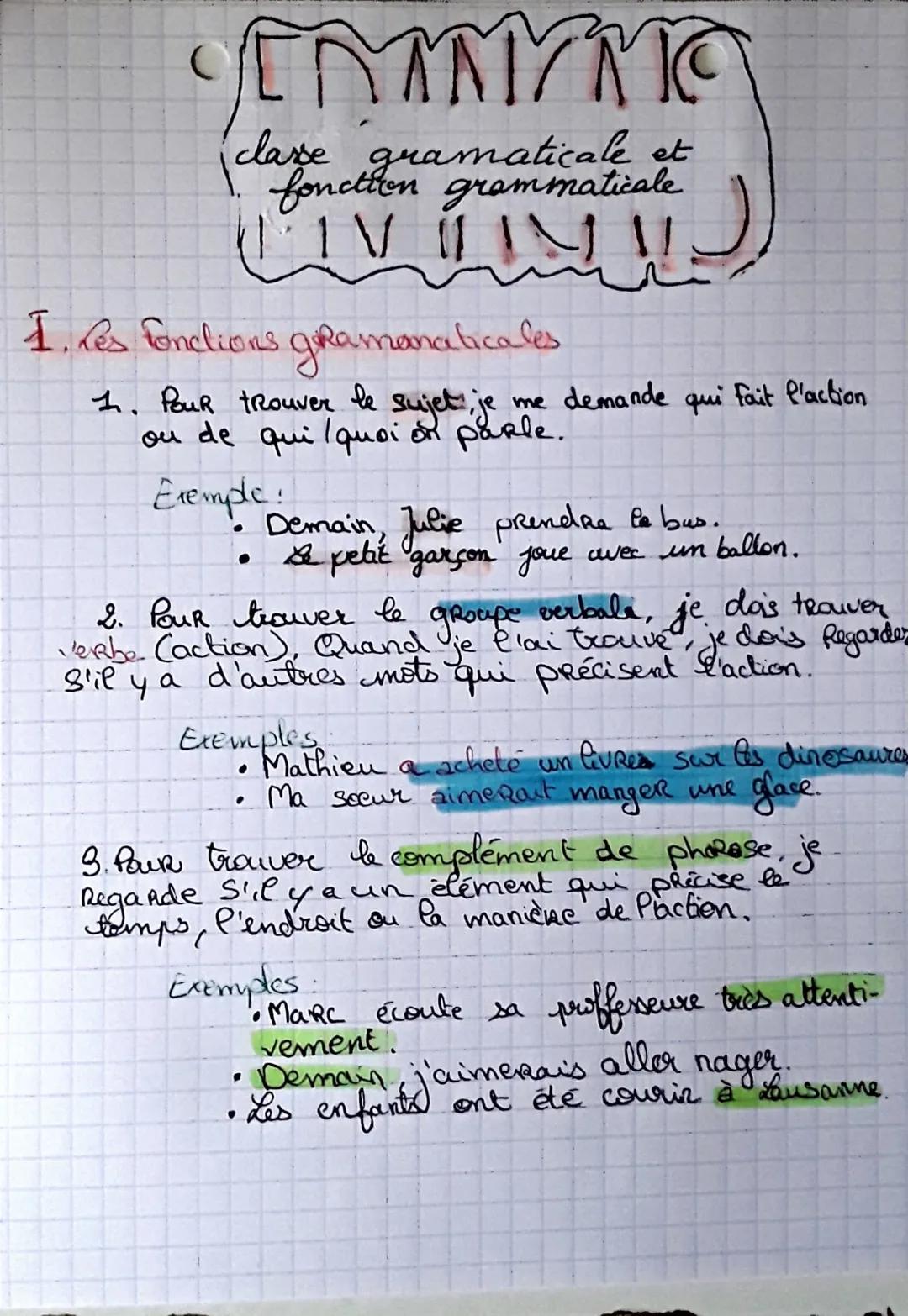 clase classe quamaticale et
fonction grammaticale

1. Les fonctions giramanaticales

1.  Pour trouver le sujet, je me demande qui fait l'act