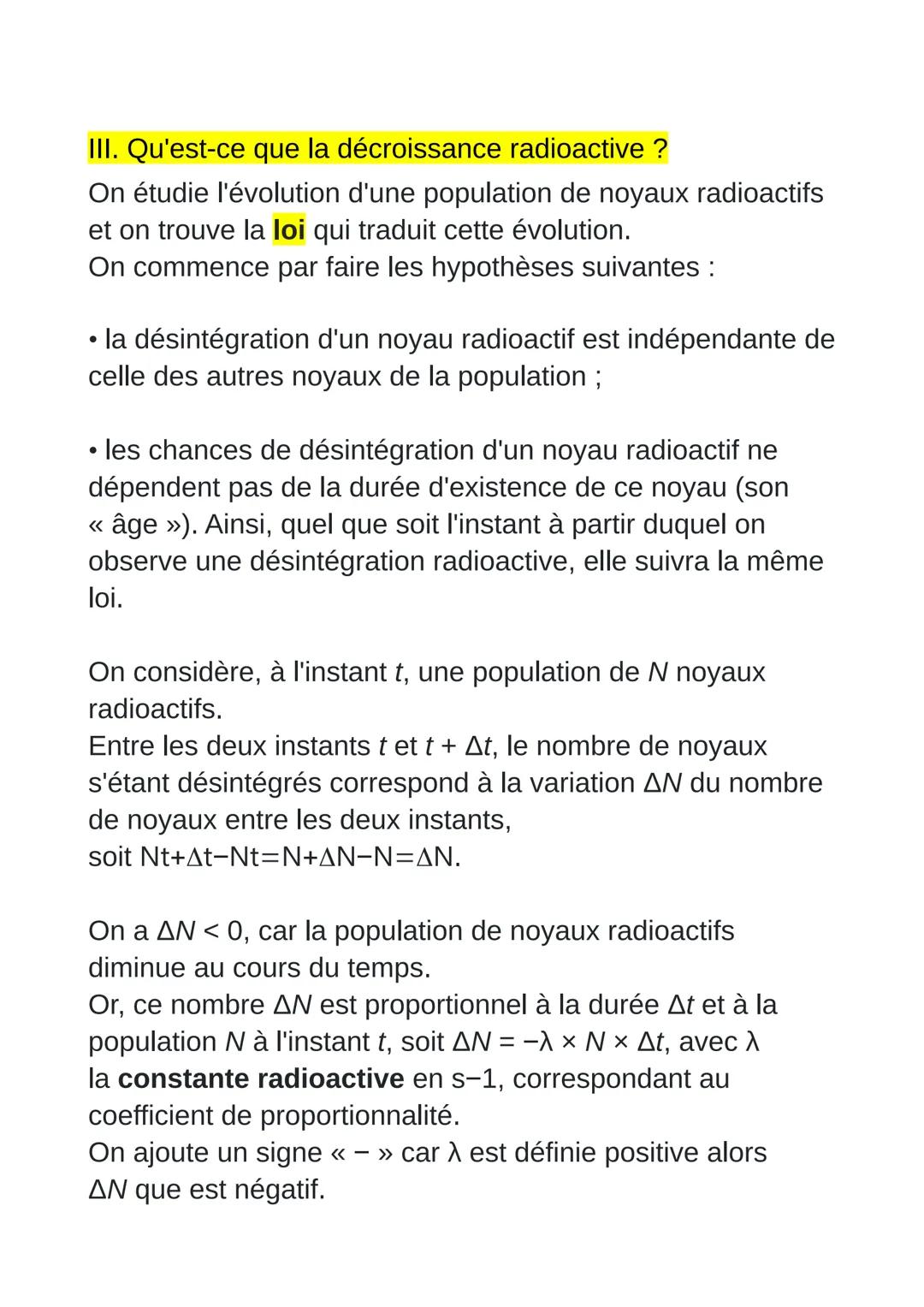 # Évolution temporelle
d'une population de noyaux radioactifs ;
constante radioactive ;
loi de décroissance radioactive :
temps de demi-vie 