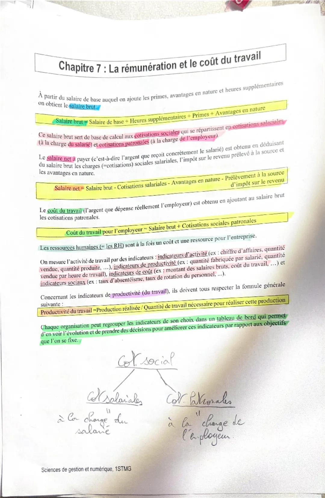 # Chapitre 7: La rémunération et le coût du travail

A partir du salaire de base auquel on ajoute les primes, avantages en nature et heures 