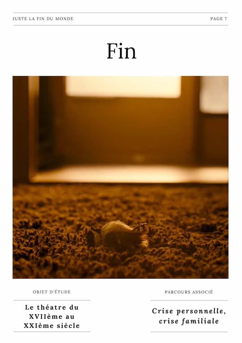 MARS 2023
TRAVAIL DE LECTURE
Juste la fin du monde
Une pièce de théâtre de Jean-Luc Lagarce écrit en 1990
FAIT PAR
AVEC L'AIDE DE
Canva Somm