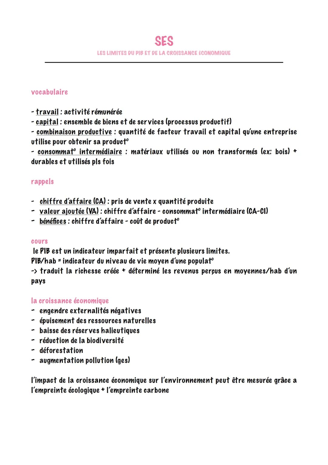 vocabulaire
- travail : activité rémunérée
- capital : ensemble de biens et de services (processus productif)
- combinaison productive : qua