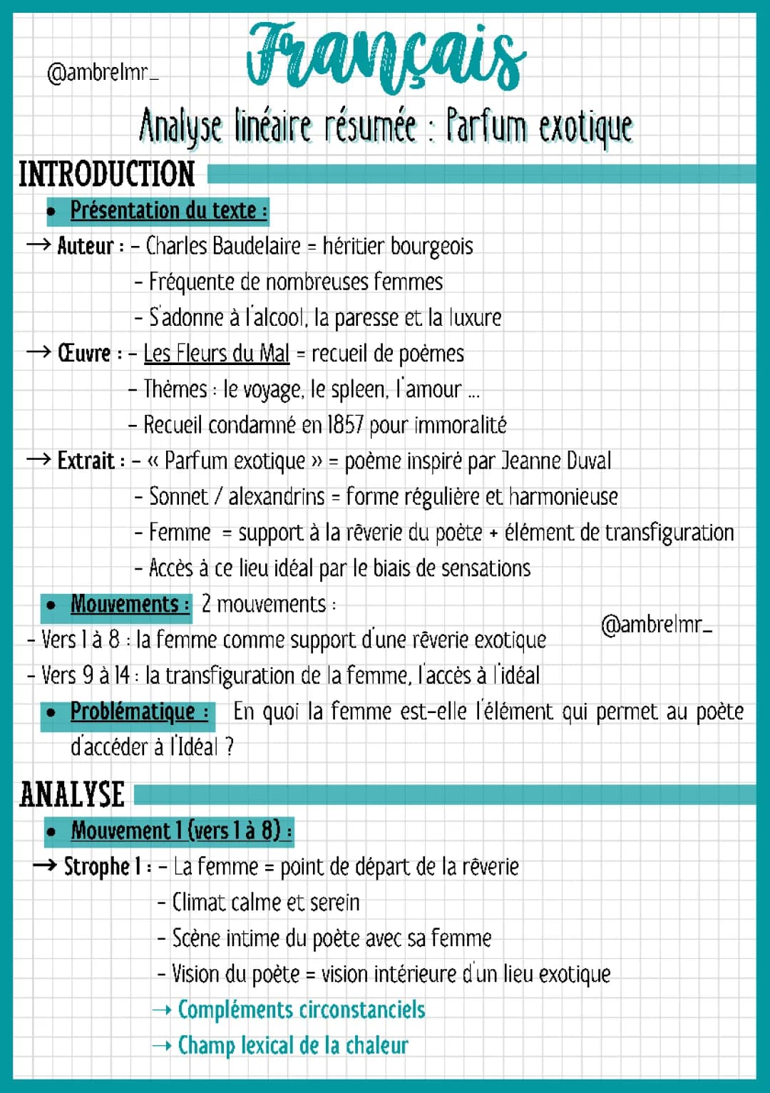 Parfum exotique (analyse linéaire résumée)