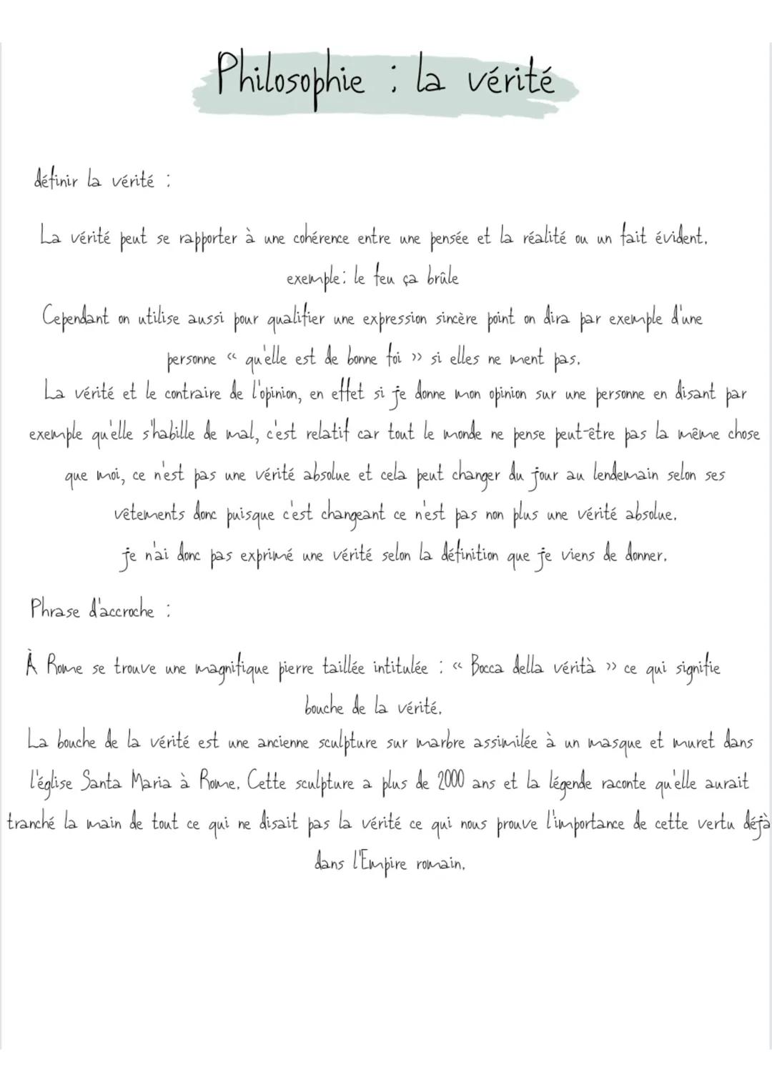 # Philosophie : la vérité

définir la vérité:

La vérité peut se rapporter à une cohérence entre une pensée et la réalité ou un fait évident