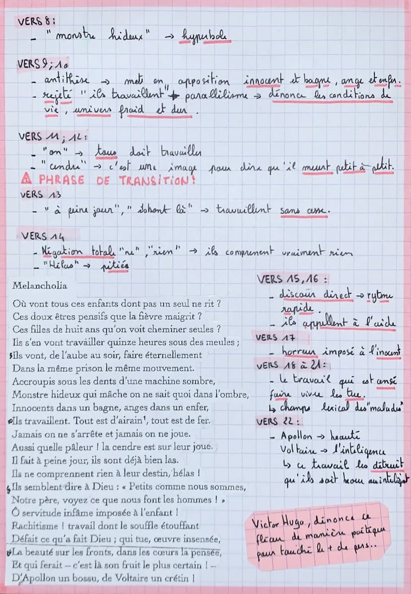 MELANCHOLIA
1856
Victor Hugo
livre 3 " les luttes et les rêves" des Contemplations.
la misire, la pauvreté,
M
MIN
NS
du vers
1 au 13 les con