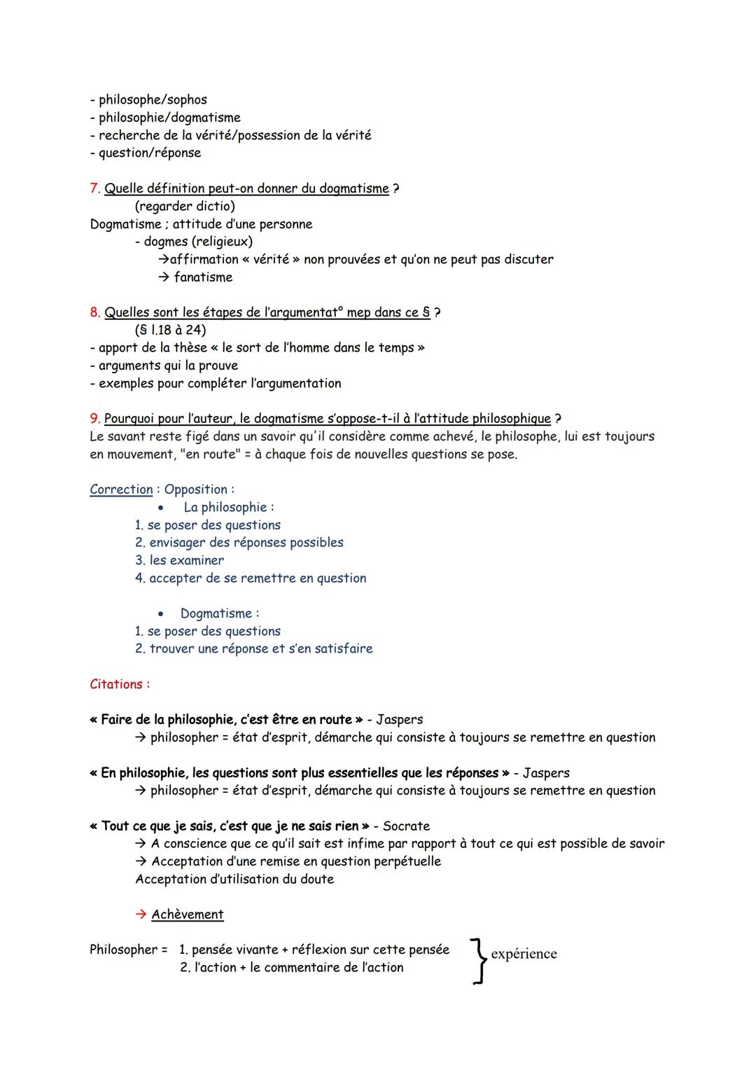 Texte de Karl Jaspers
1. Thème du texte : La philosophie
2. Quelle est la q° posée par le texte ? Qu'est-ce que la philo?
3. Plan du texte :