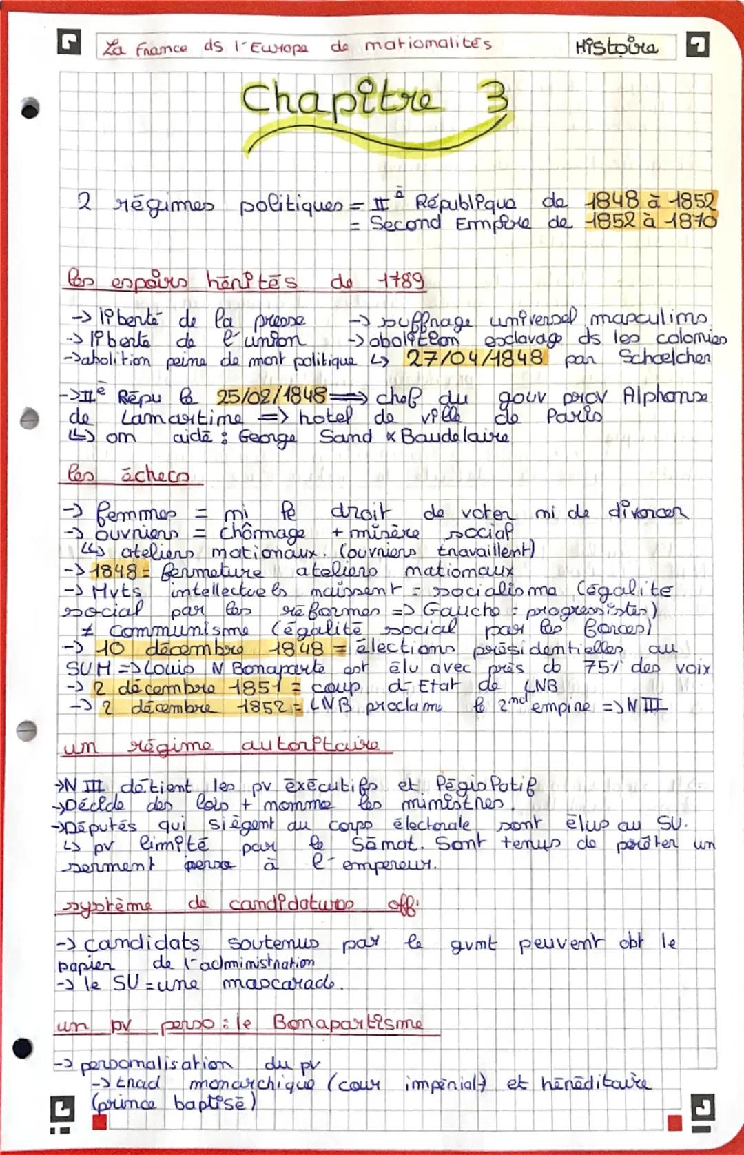 La France ds l'Europe de matiomalités

Chapitre 3

Histoire

2 régimes politiques - Ⅱ République de 1848 à 1852
- Second Empire de 1852 à 18