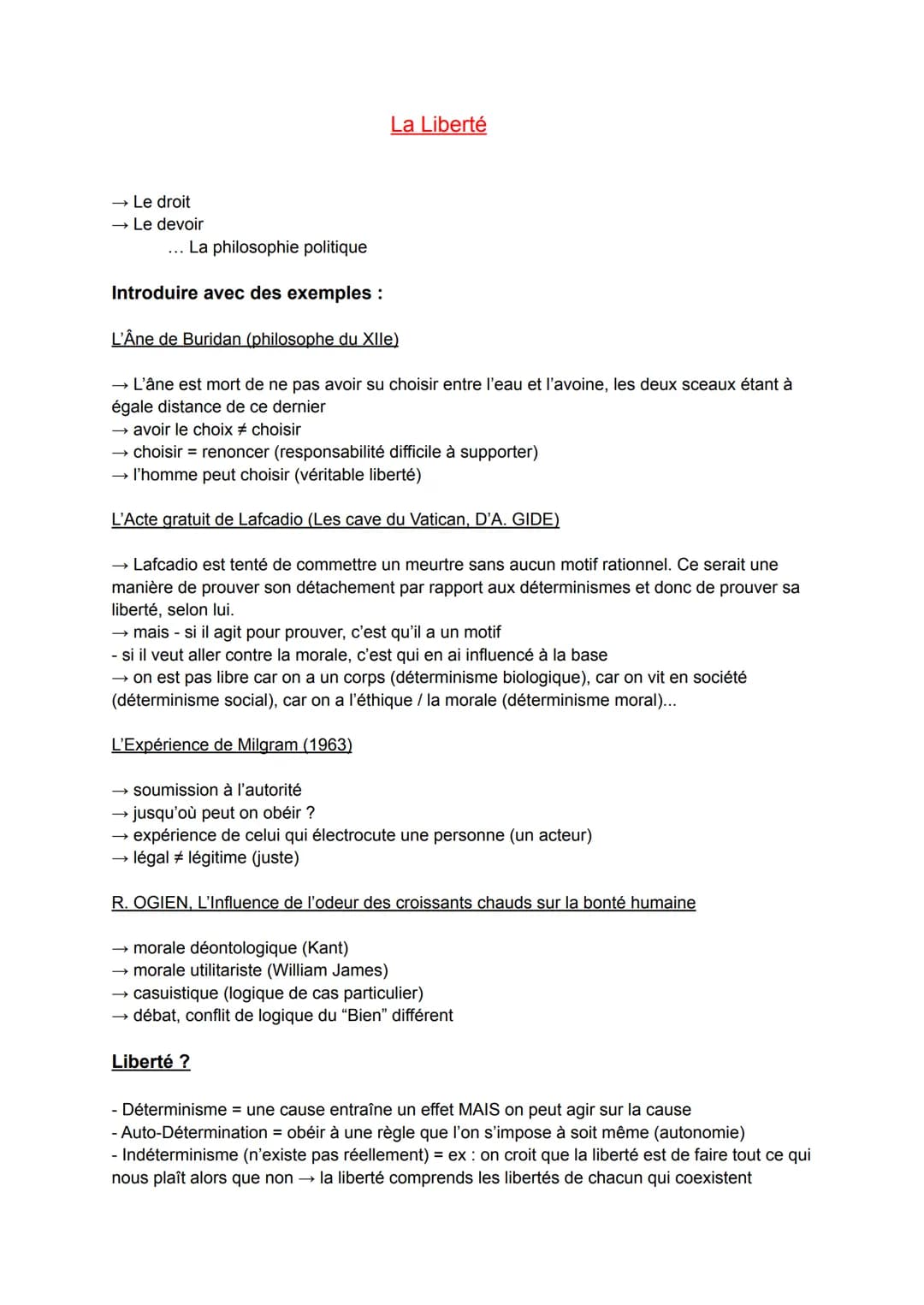 → Le droit
→ Le devoir
... La philosophie politique
Introduire avec des exemples:
L'Âne de Buridan (philosophe du Xlle)
→ L'âne est mort de 