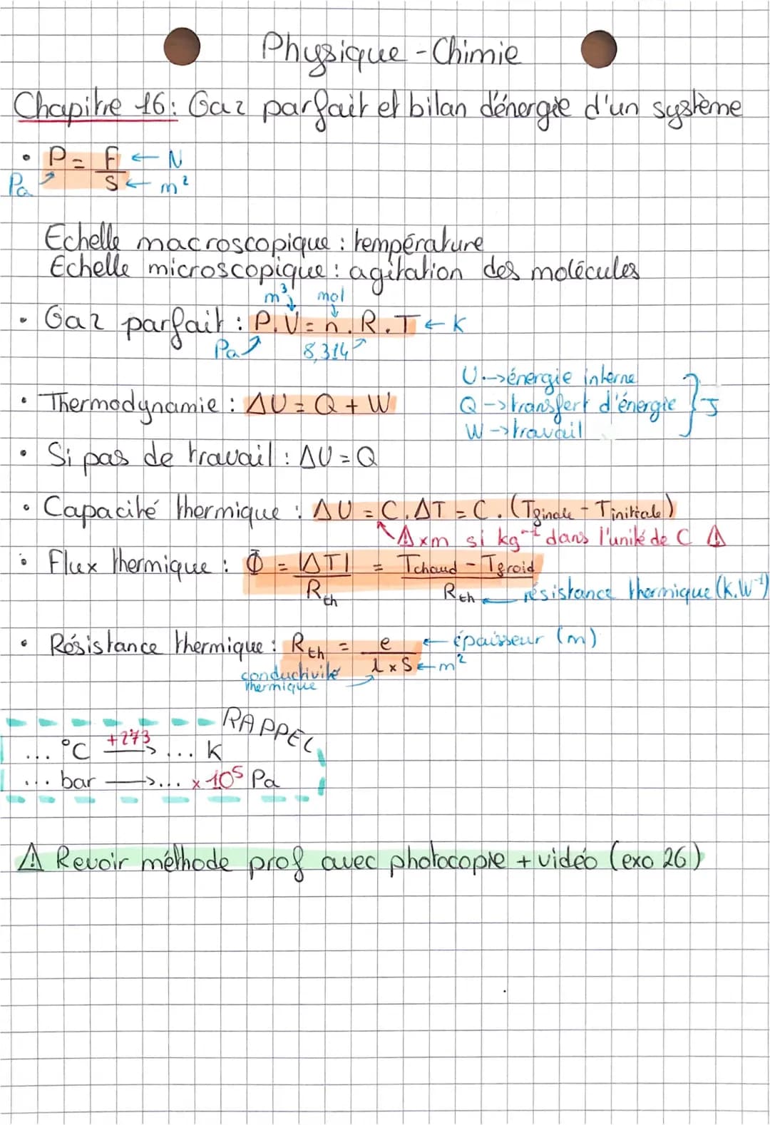 Gaz parfait et bilan d’énergie d’un système