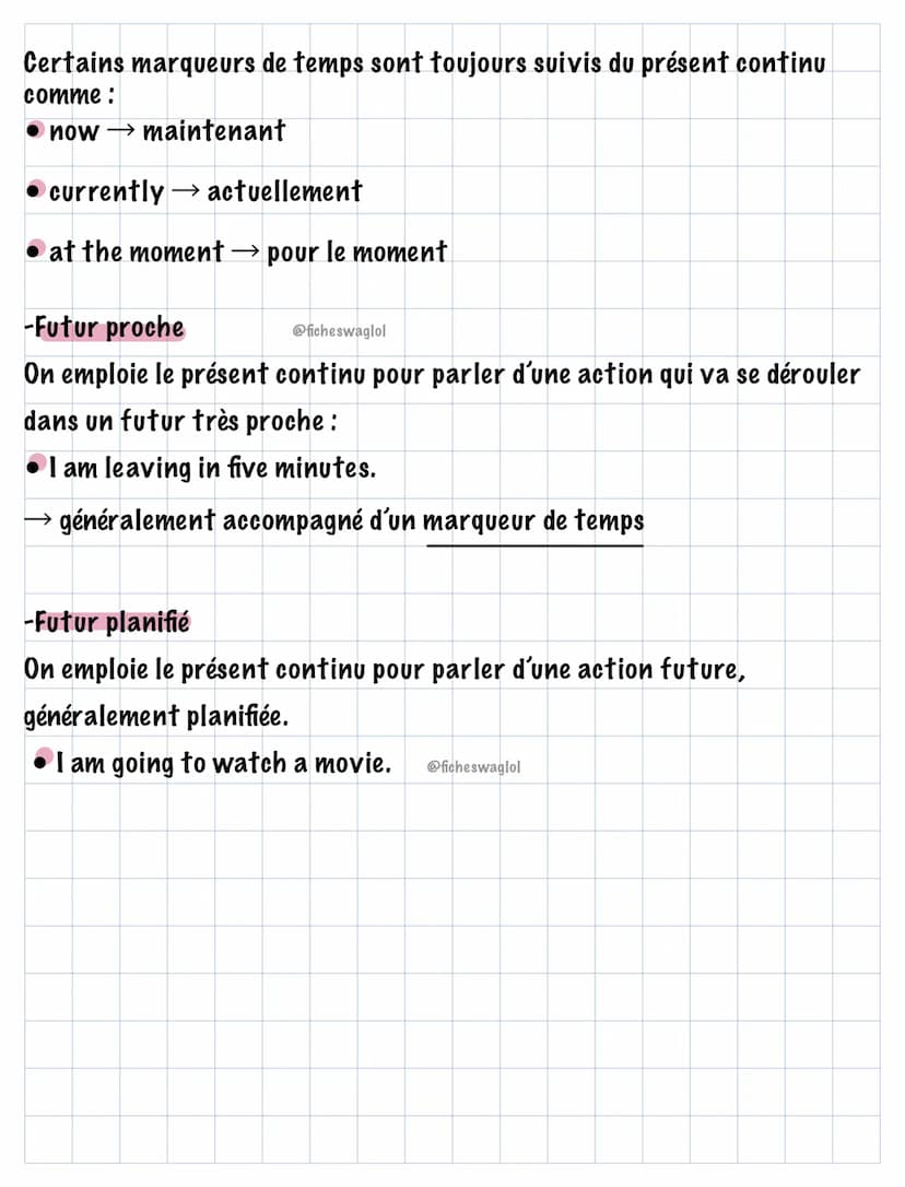 Construire le présent continu
PRESENT CONTINU
auxiliaire be + participe présent
-Exemples:
I am working.
Danny and Kate are not sleeping.
to