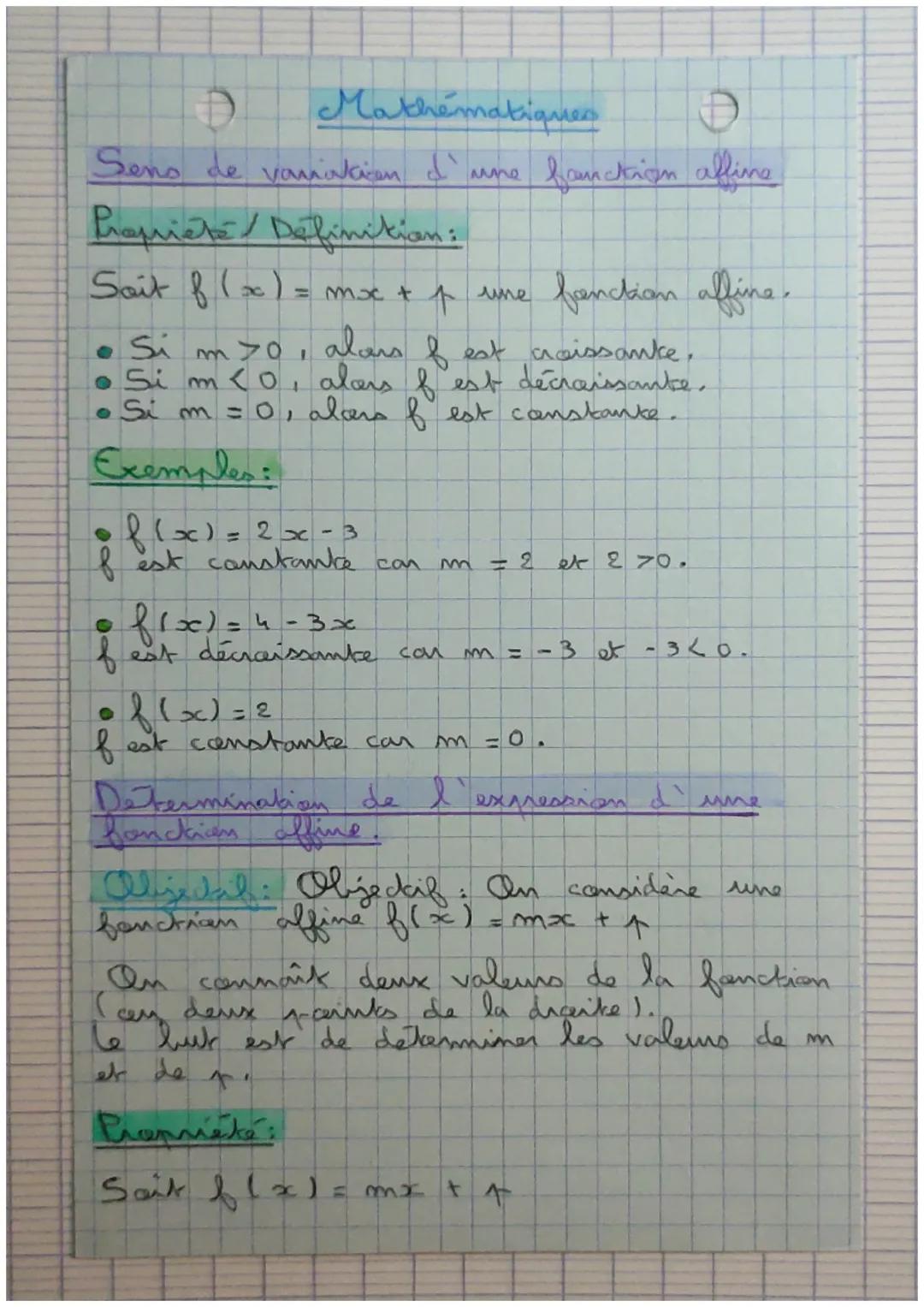 Mathématiques

Fantians affines:

Definitions:

Une fanctian $f$ est affine laroque l' com seut
écrire $f(x) = msx + 1$, avec $m$ et $1$ des