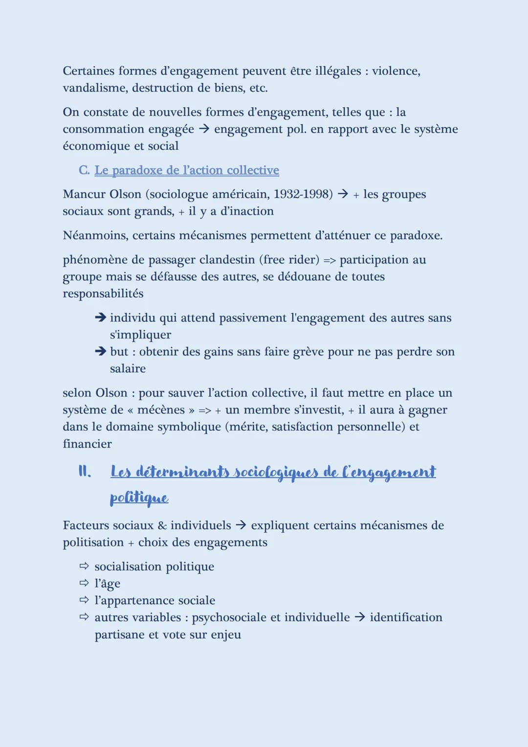 L'ENGAGEMENT POLITIQUE
-FICHES DE RÉVISIONS-
Comment expliquer l'engagement politique dans les sociétés démocratiques ?
I. La diversité de l