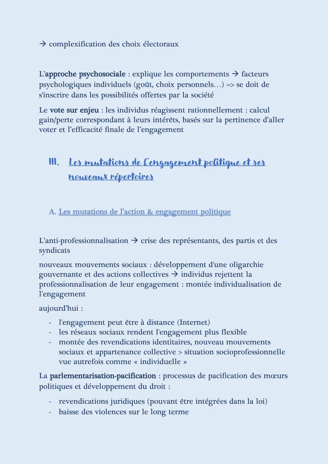 L'ENGAGEMENT POLITIQUE
-FICHES DE RÉVISIONS-
Comment expliquer l'engagement politique dans les sociétés démocratiques ?
I. La diversité de l