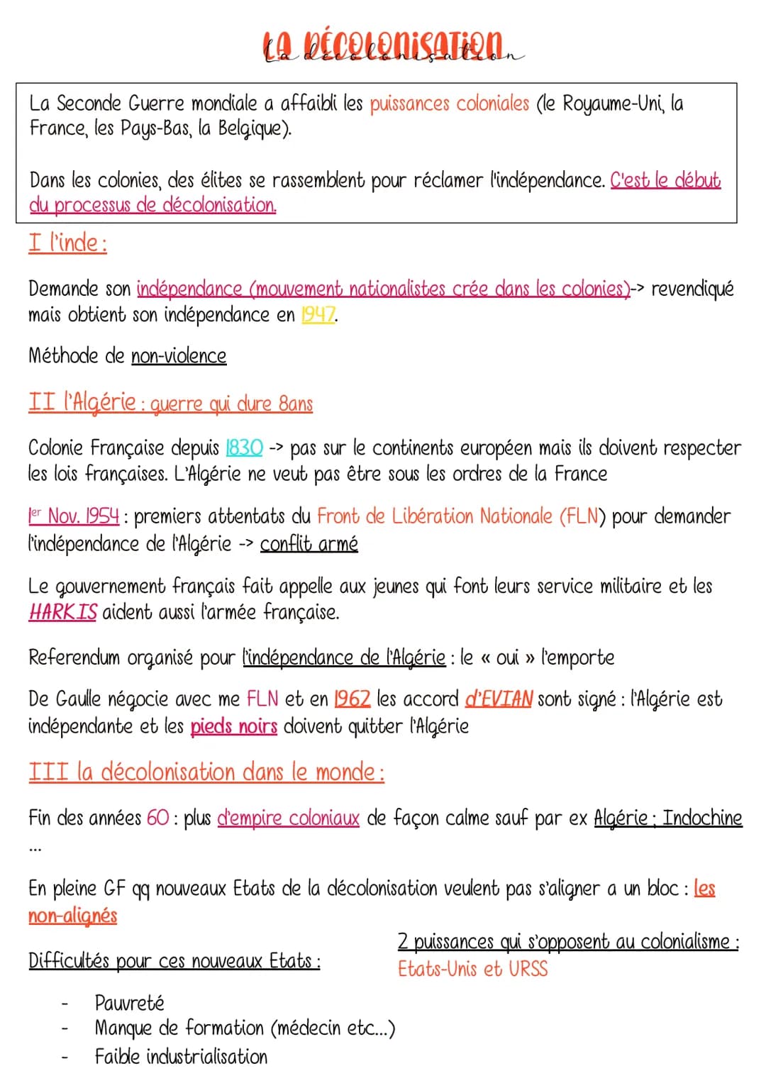 ta bécolonisation.
La Seconde Guerre mondiale a affaibli les puissances coloniales (le Royaume-Uni, la
France, les Pays-Bas, la Belgique).
D
