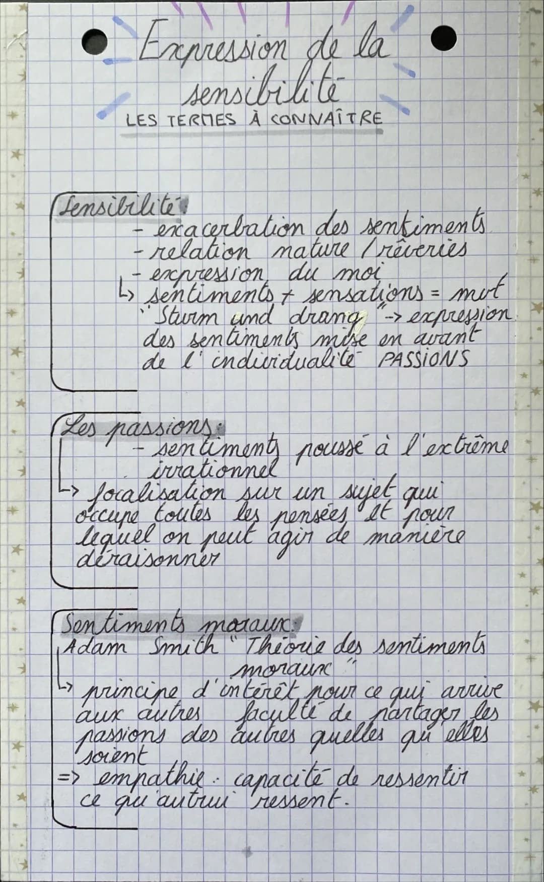 *
*
#
d
#
★
• Expression de la •
sensibilité
LES TERMES À CONNAÎTRE
Sensibilité
exacerbation des sentiments
-relation nature Crêveries
↳
exp