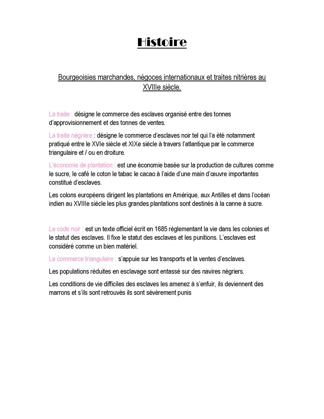 bourgeoisie Marchande négoces internationaux traites négrières au XVIIIe siècle P2