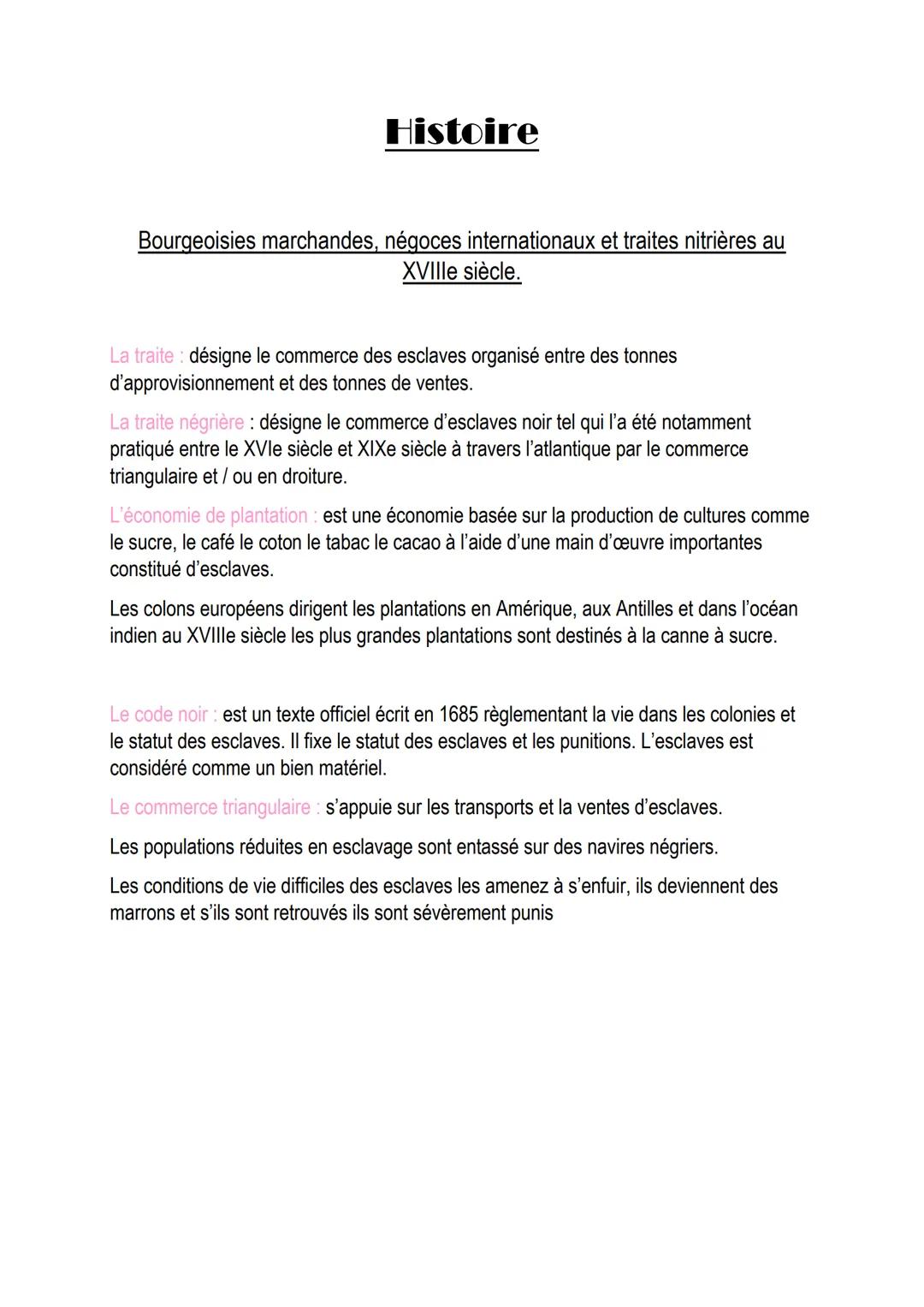 Histoire
Bourgeoisies marchandes, négoces internationaux et traites nitrières au
XVIIIe siècle.
La traite désigne le commerce des esclaves o