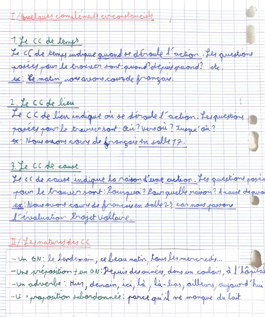 I / Quelques compléments circonstancies
1. Le CC de temps
Le CC de temps indique quand se déroule l'action. Les questions
posées pour le tro