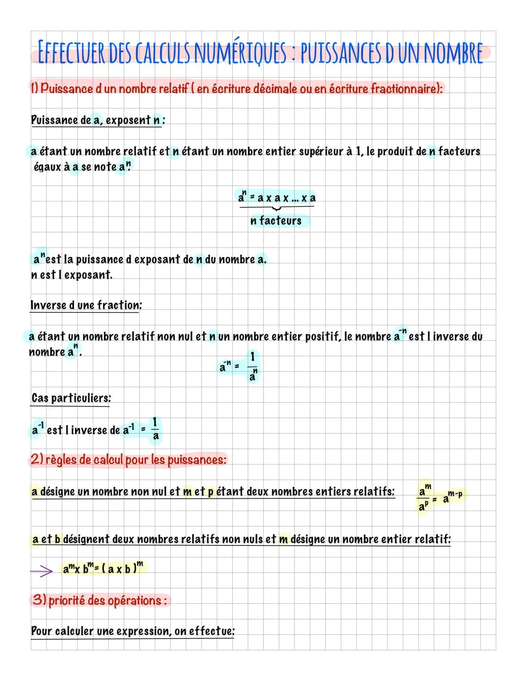 EFFECTUER DES CALCULS NUMÉRIQUES : PUISSANCES D UN NOMBRE
1) Puissance d un nombre relatif ( en écriture décimale ou en écriture fractionnai