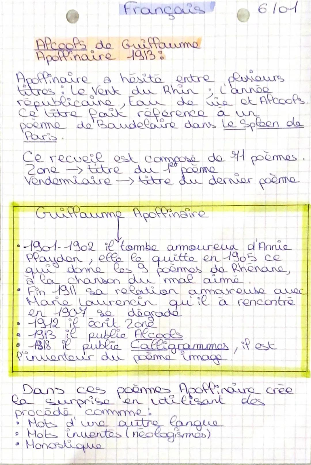 Guillaume Apollinaire : Résumé et Analyse des Poèmes d'Alcools