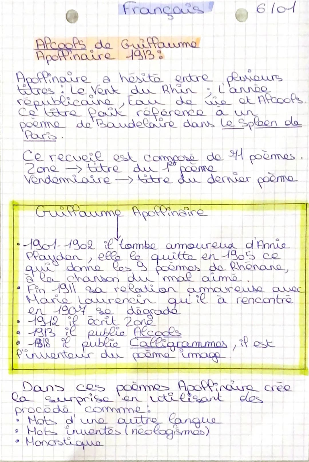 Français
APcoops de Guillaume
Apolfinaire 1913:
L'année
Apoffinaire a hésite entre plusieurs
titres: Le Vent du Rhin
9.
républicaine, Eau de