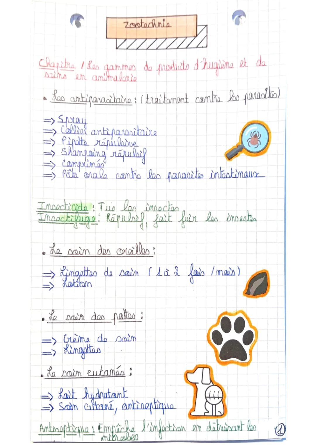 Zootechnie
Chapitre / Les gammes de produits d'hugiène et de
soins en animalerie
Las antiparasitaire : ( traitement contre les paradites)
=>
