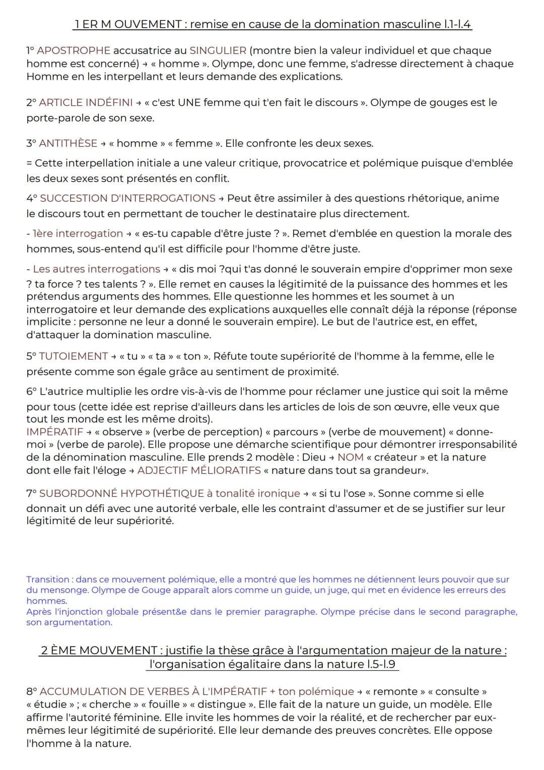 français
ANALYSE LINÉAIRE
Olympe de Gouges, la Déclaration des droits de la femme et de la citoyenne,
Homme, es-tu capable ... ?, 1791
texte
