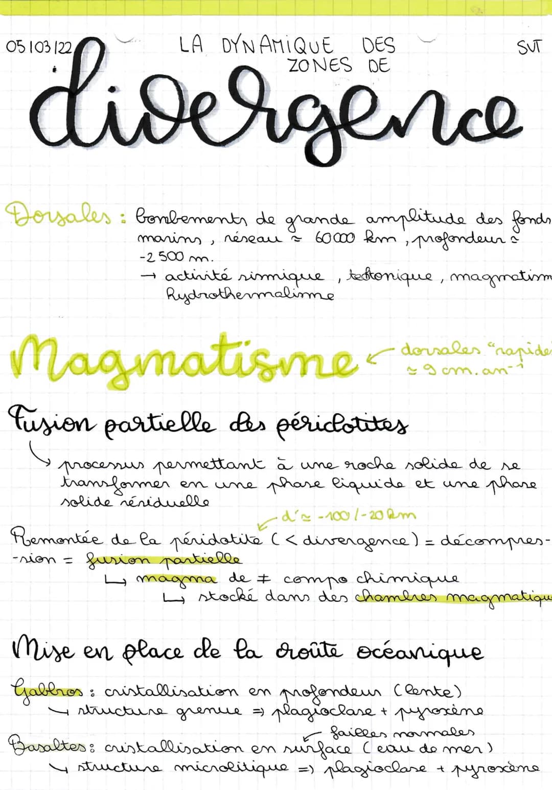 LA DYNAMIQUE
divergence
05
Dorsales: bombements de grande amplitude des fonds
marins, réseau = 60000 km, profondeur à
-2500 m.
→ activité si