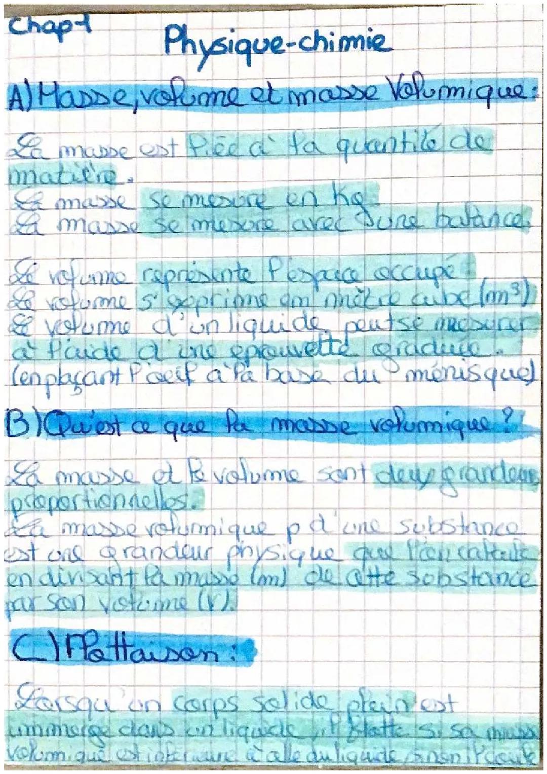 Masse, Volume et masse Volumique 