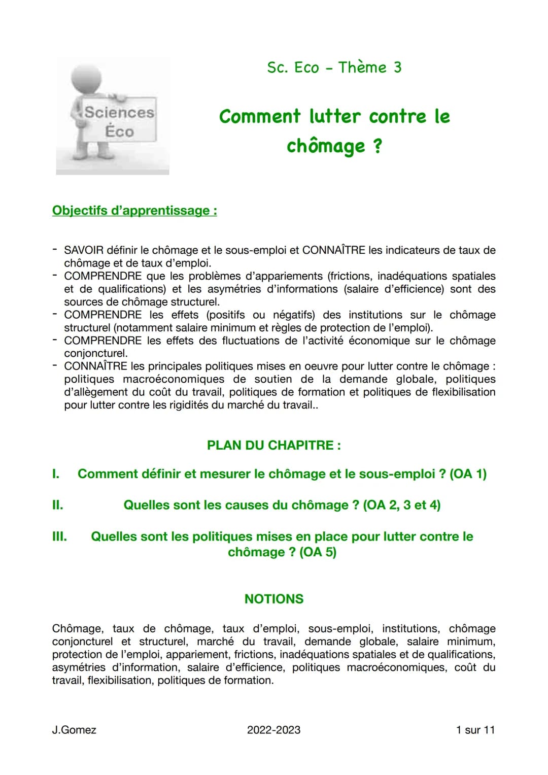 Objectifs d'apprentissage:
-
I.
Sciences
Éco
II.
COMPRENDRE les effets (positifs ou négatifs) des institutions sur le chômage
structurel (no