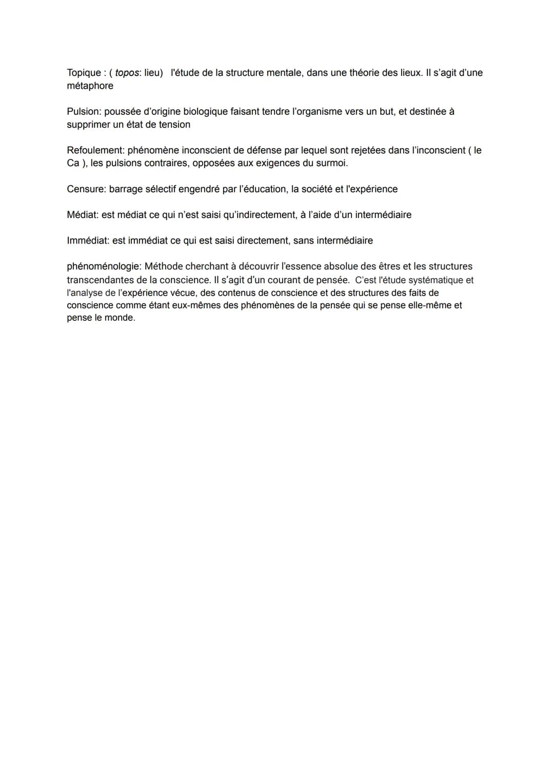 DÉFINITIONS
La conscience
conscience psychologique: capacité à se rendre compte de soi et de ce qui se passe hors
de soi. Le but est de pouv