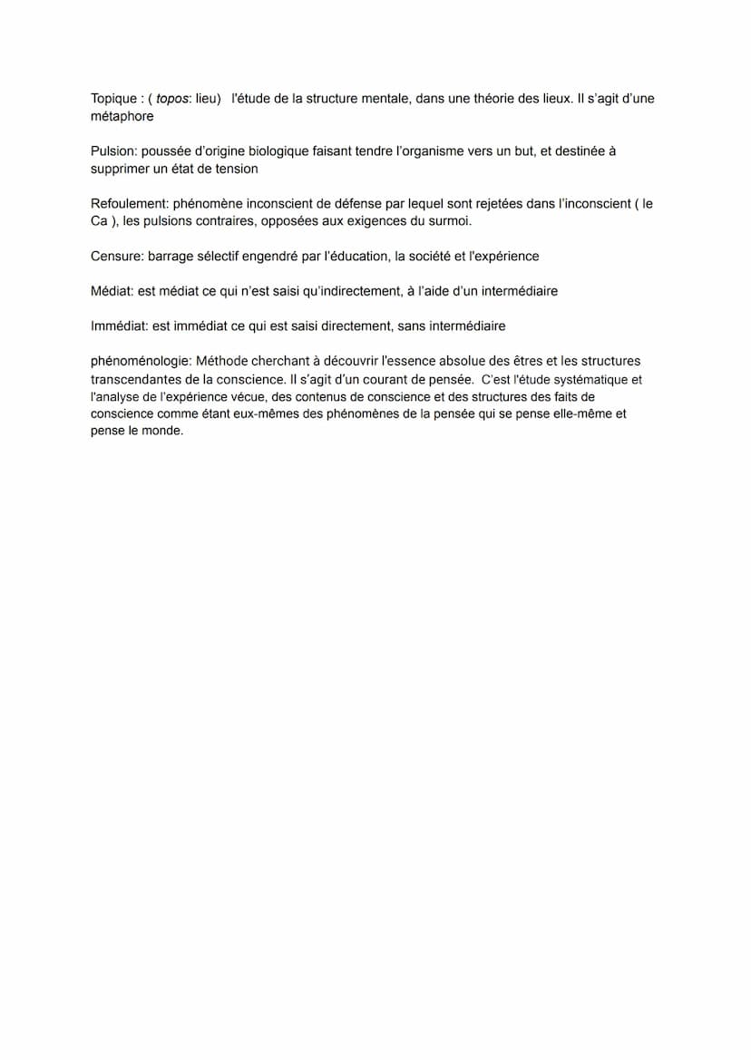 DÉFINITIONS
La conscience
conscience psychologique: capacité à se rendre compte de soi et de ce qui se passe hors
de soi. Le but est de pouv