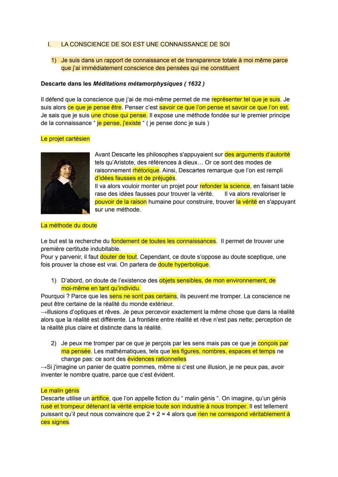 DÉFINITIONS
La conscience
conscience psychologique: capacité à se rendre compte de soi et de ce qui se passe hors
de soi. Le but est de pouv