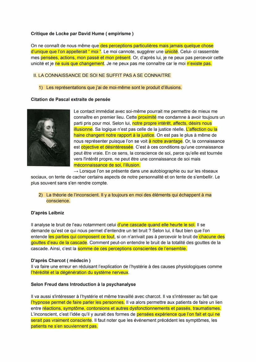 DÉFINITIONS
La conscience
conscience psychologique: capacité à se rendre compte de soi et de ce qui se passe hors
de soi. Le but est de pouv