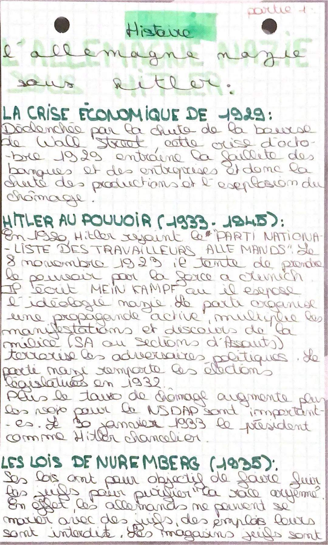 # partie 1

# Histaire

l'allemagne nazie
saus Ritler.

# LA CRISE ÉCONOMIQUE DE 1929:

P Dödenchée par la chute de la bourse
de Wall Street