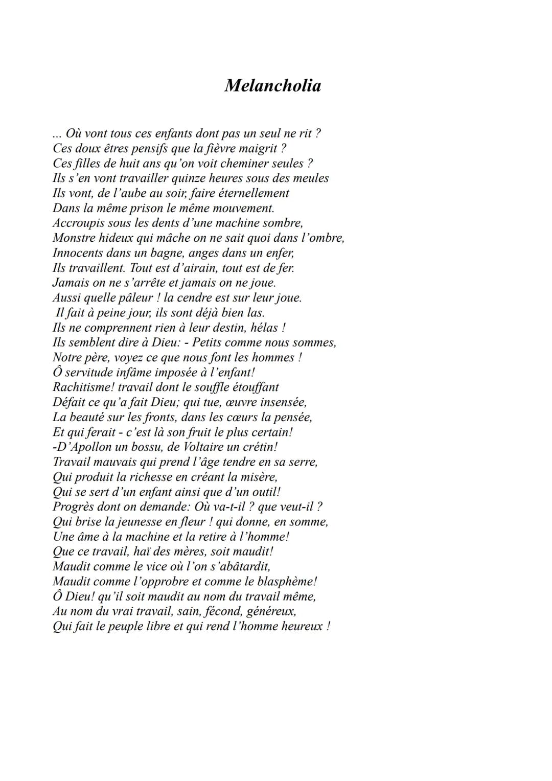 Analyse « Melancholia »
Introduction: Victor Hugo est le
principal acteur du romantisme. Auteur
engagé et militant, il dénonce le sort des
m