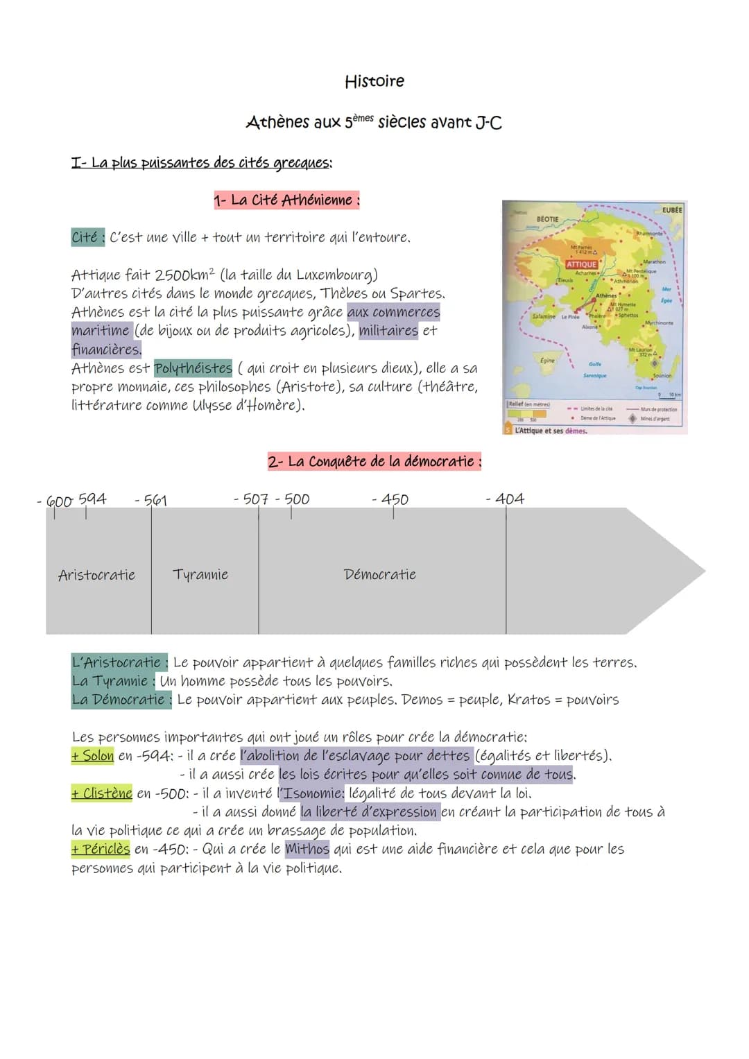 I- La plus puissantes des cités grecques:
- 600 594
-600
Cité: C'est une ville + tout un territoire qui l'entoure.
Attique fait 2500km² (la 