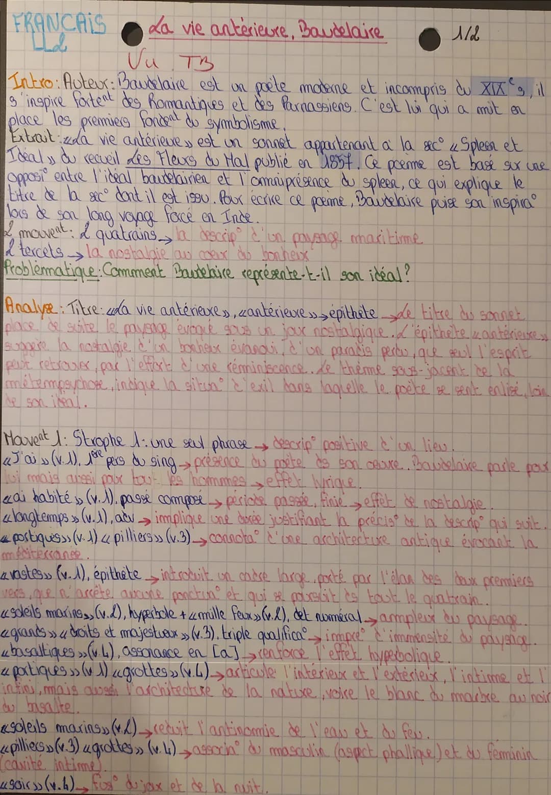 La vie antérieure, Baudelaire
мов
Vu TB
Intro: Auteux: Baudelaire est un poète moderne et incompris du XIX s, il
s'inspire fortent des Roman