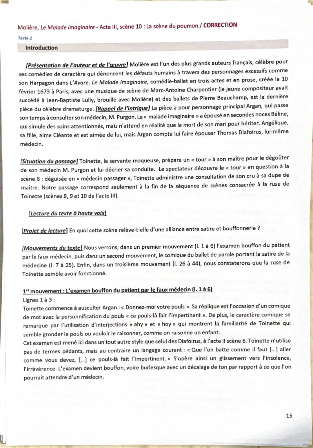 Le Malade Imaginaire Acte 3 Scène 10 Introduction et Analyse