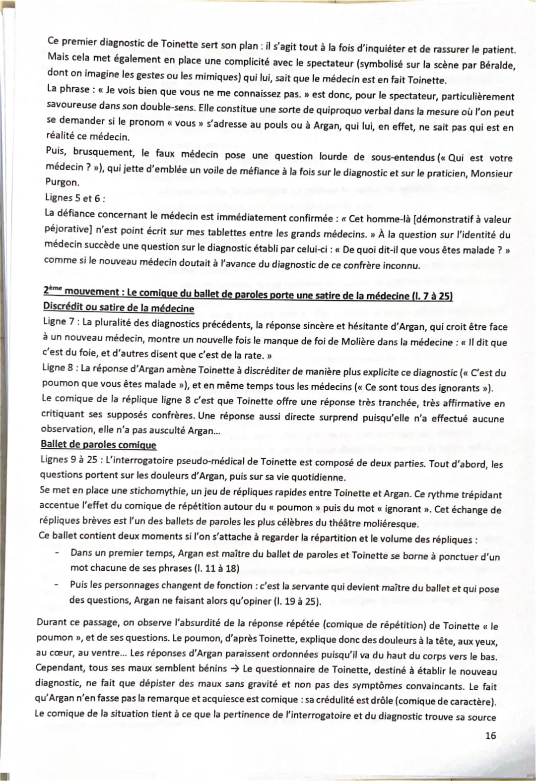 Molière, Le Malade imaginaire - Acte III, scène 10: La scène du poumon / CORRECTION
Texte 2
Introduction
[Présentation de l'auteur et de l'œ