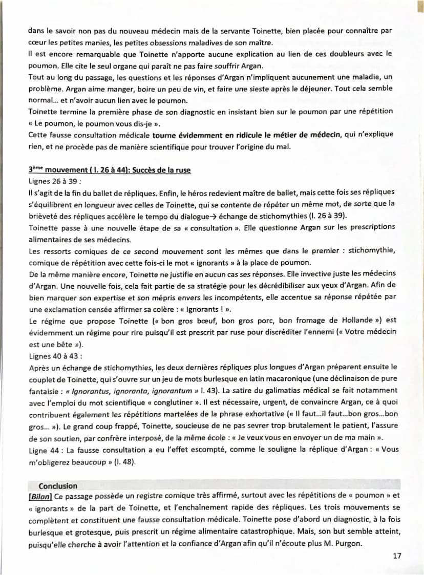 Molière, Le Malade imaginaire - Acte III, scène 10: La scène du poumon / CORRECTION
Texte 2
Introduction
[Présentation de l'auteur et de l'œ
