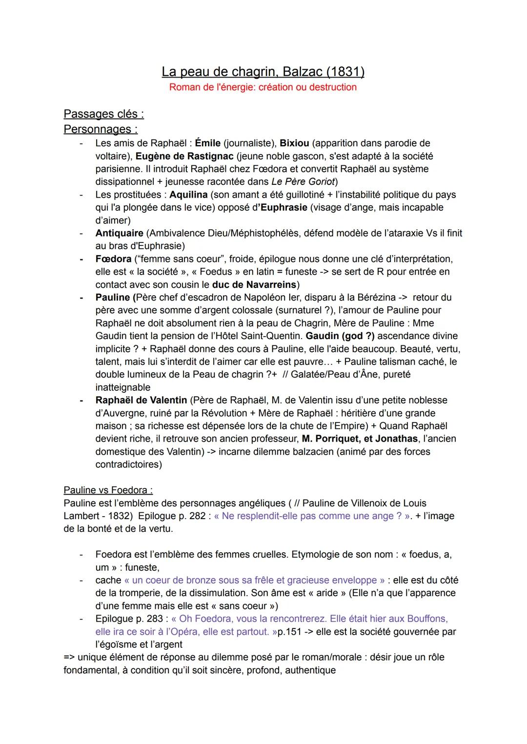 Passages clés :
Personnages :
La peau de chagrin, Balzac (1831)
Roman de l'énergie: création ou destruction
Les amis de Raphaël: Émile (jour