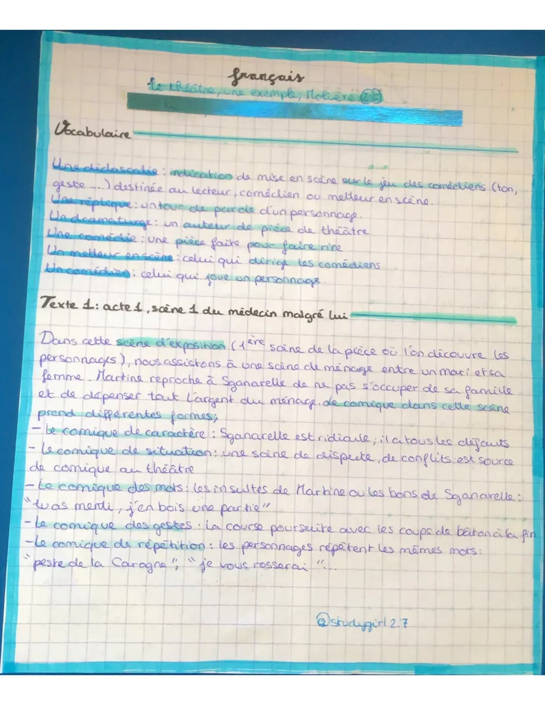 Vocabulaire
ھا۔
français
le theatre, une exemple, Molière O
Une didascalie: indication de mise en scène our le jeu des comédiens (ton,
geste